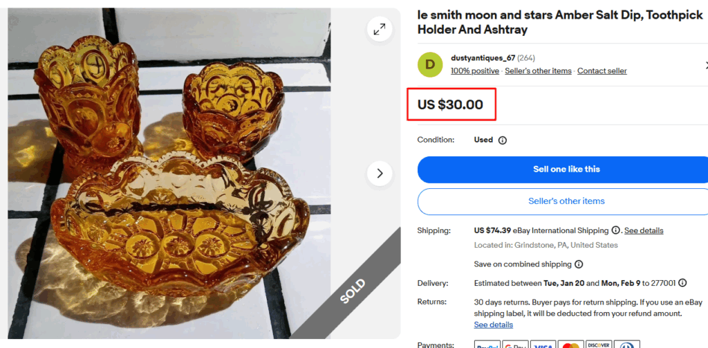 Moon and Stars Salt Dip, Tooth Pick Holder, Ash Tray By L.E.Smith