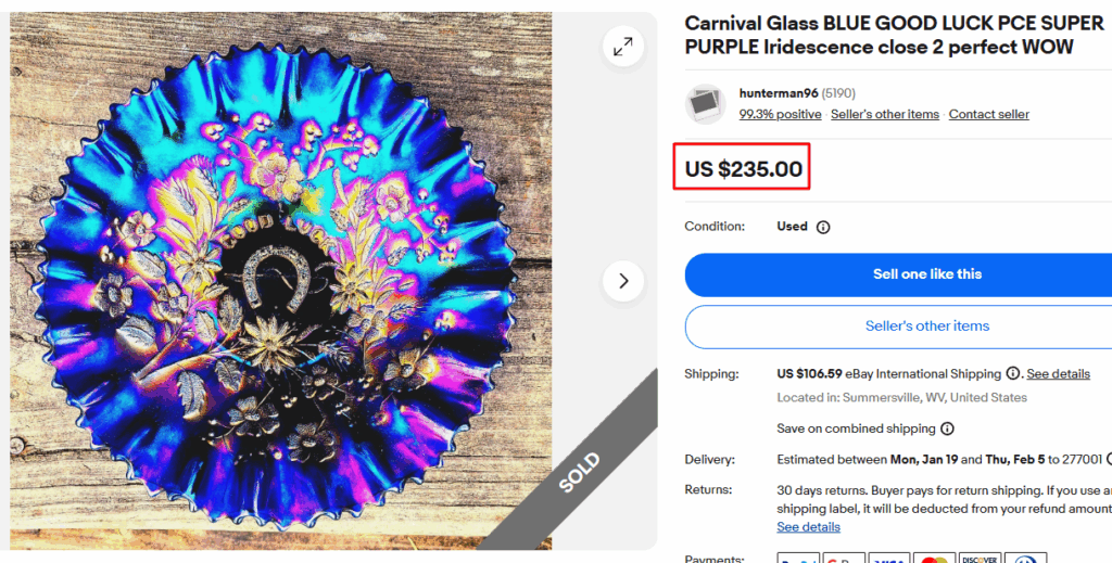 Northwood Good Luck Carnival Glass Bowl