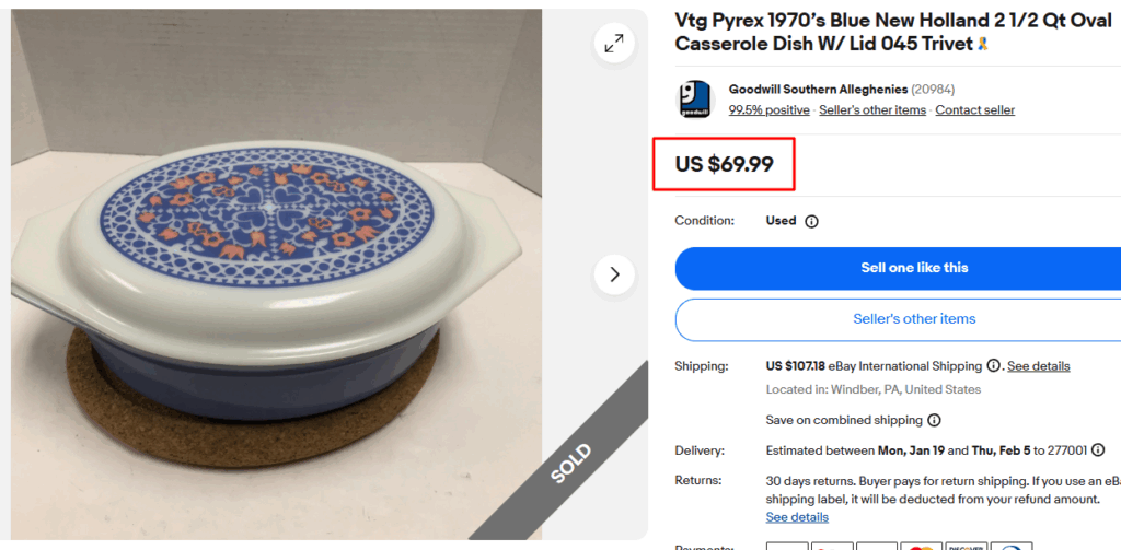 Pyrex Blue New Holland Casserole Dish