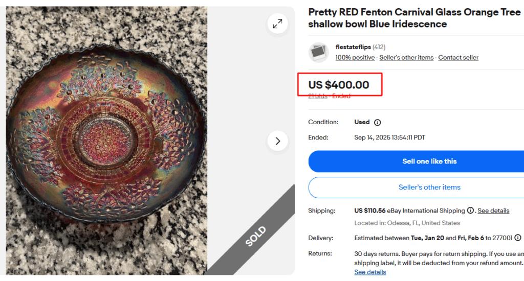 Red Fenton Orange Tree Carnival Glass Bowl