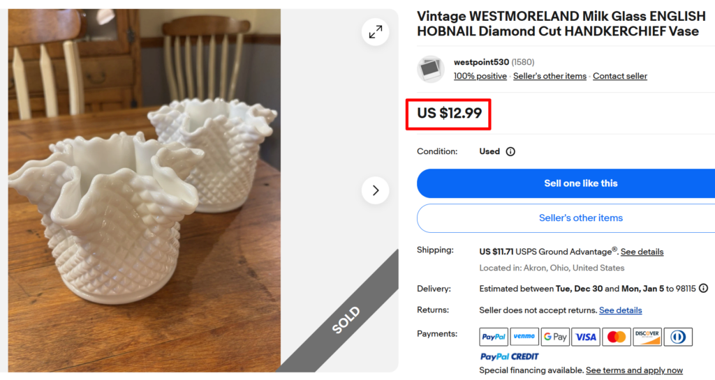 Westmoreland English Hobnail Handkerchief Vase