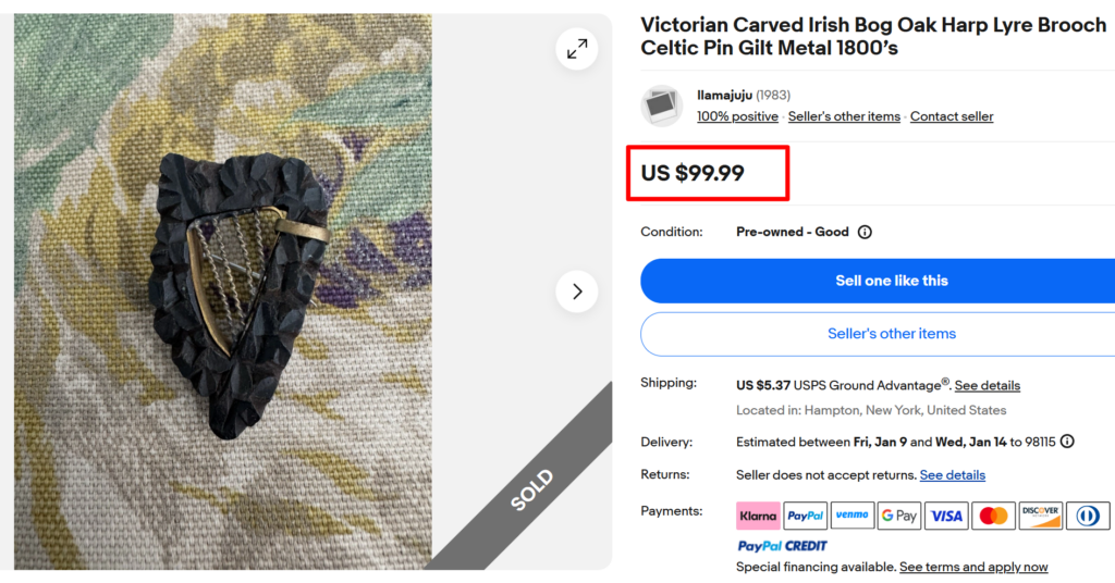 Bog Oak and Irish Celtic Brooch