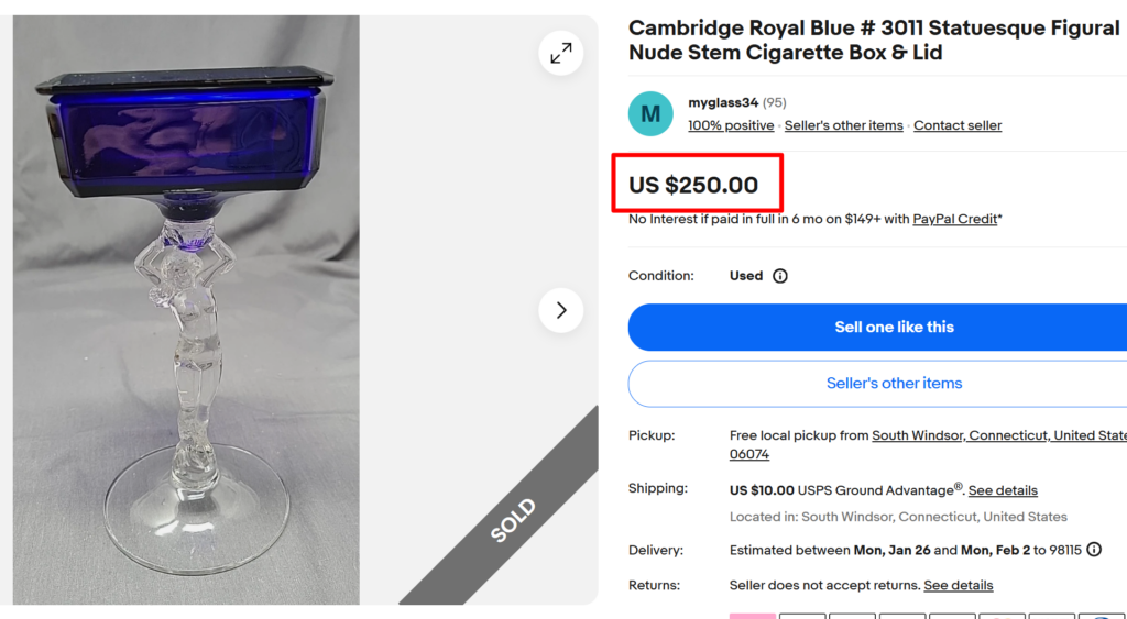 Cambridge Royal Blue Figural Stem Cigarette Box