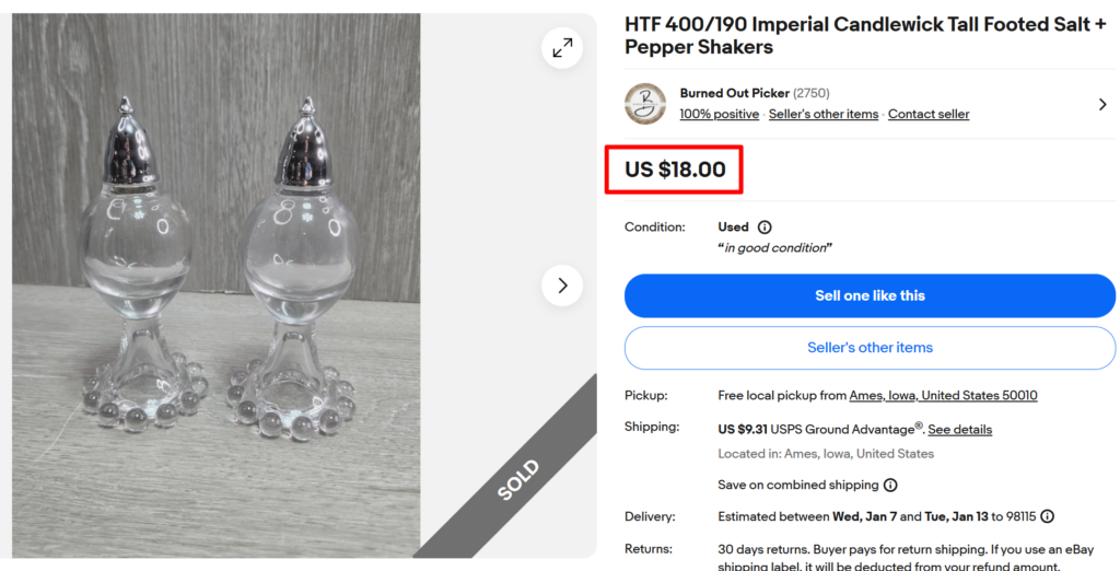 Candlewick Tall Footed Salt Pepper Shakers