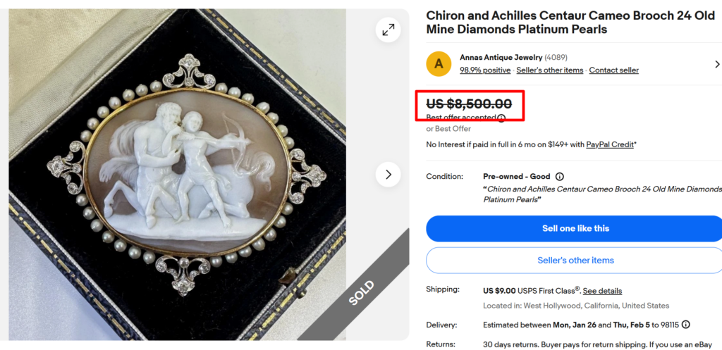 Chiron and Achilles Centaur Cameo Brooch