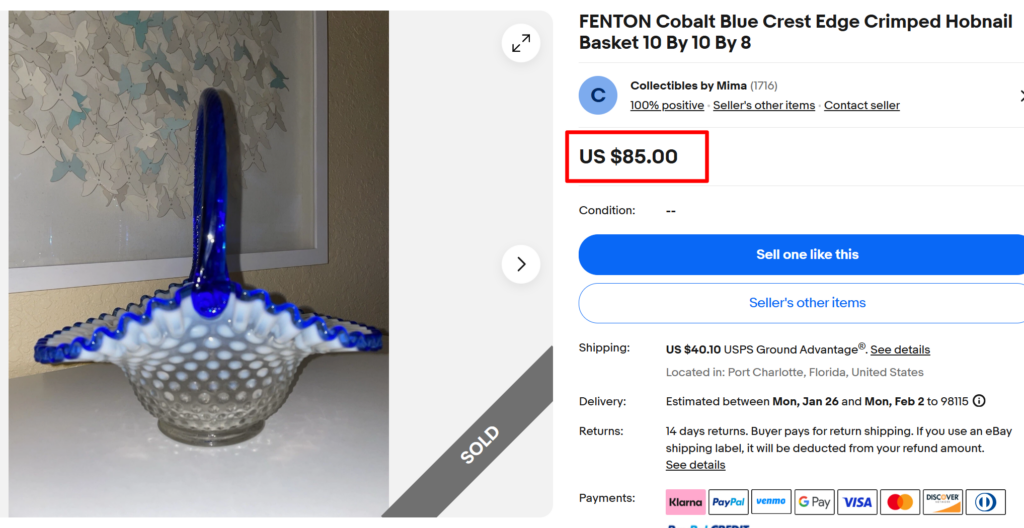 Fenton Cobalt Blue Hobnail Basket