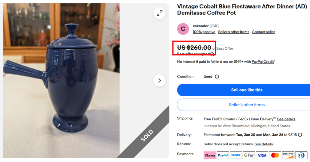 FiestaWare Cobalt Blue After Dinner Demitasse Coffee Pot