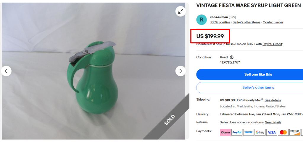 FiestaWare Light Green Syrup Container