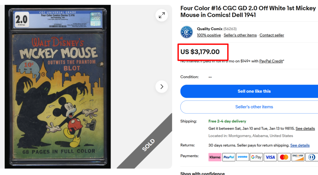 Four Color Mickey Mouse Comic Book