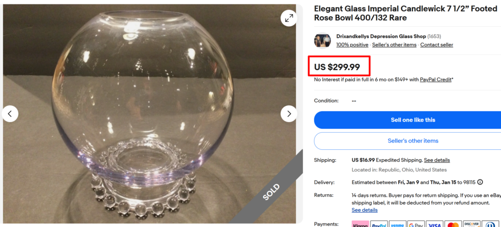 Imperial Candlewick Footed Rose Bowl