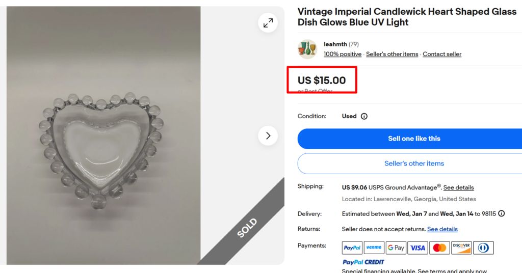 Imperial Candlewick Heart Shaped Candy Dish