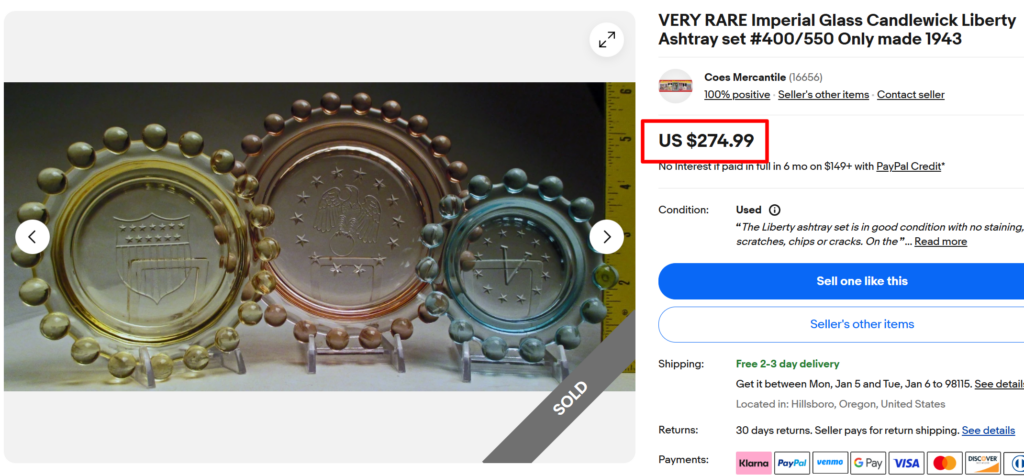 Imperial Glass Candlewick Liberty Ashtray Set