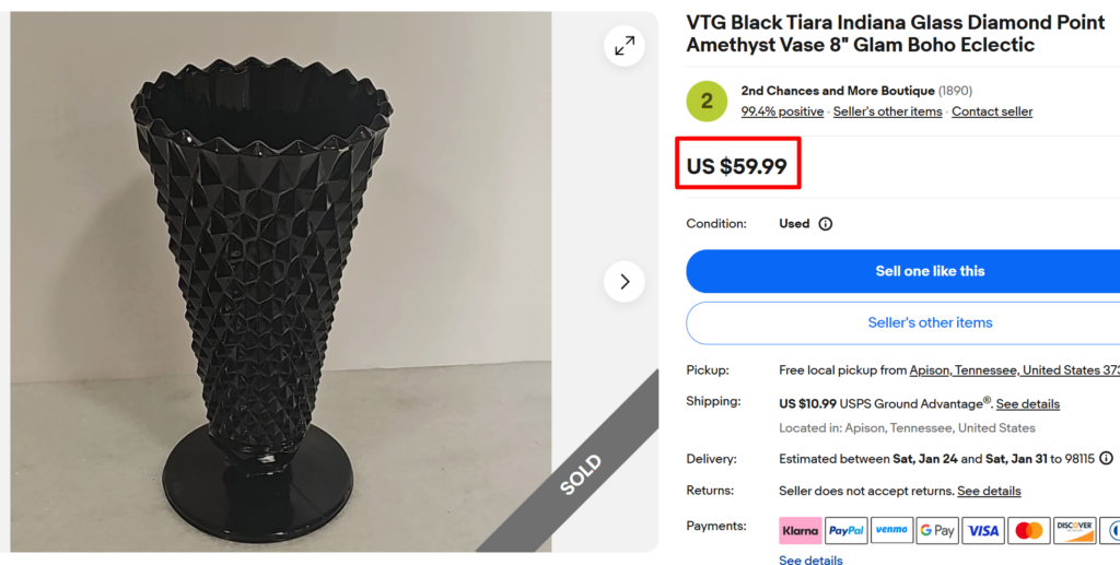 Indiana Glass Diamond Point Amethyst Vase