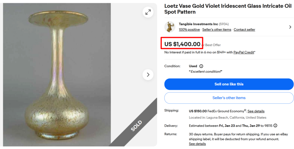 Loetz Oil Spot Gold Violet Iridescent Glass Vase