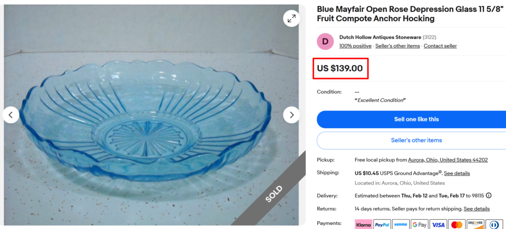Mayfair (Open Rose) Blue Depression Compote