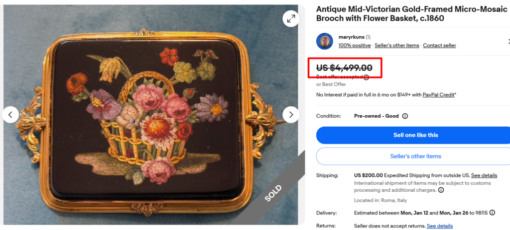 Mid Victorian Gold Frame Micro-Mosaic Brooch