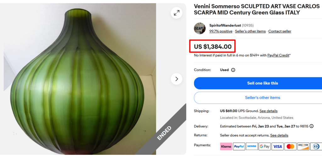 Murano Sommerso Carlos Scarpa Vase