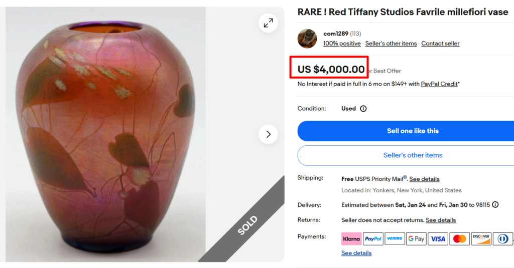 Red Tiffany Favrile Millesiori Vase