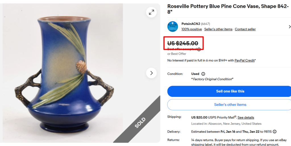 Roseville Blue Pine Cone Vase