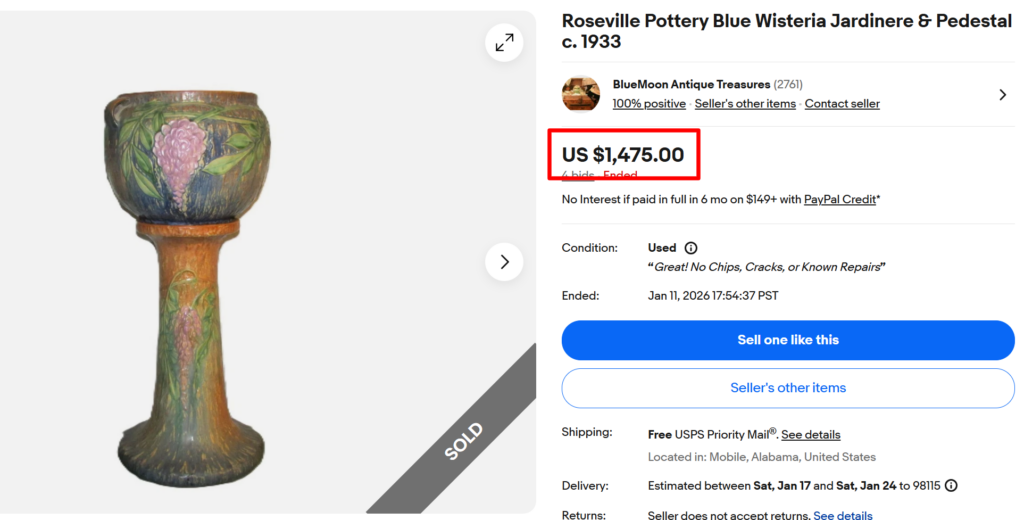 Roseville Blue Wisteria Jardiniere & Pedestal