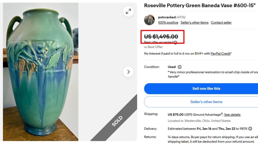 Roseville Green Baneda Vase