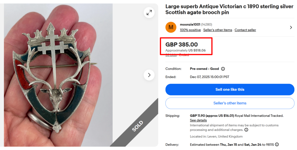 Sterling Silver Scottish Agate Brooch Pin