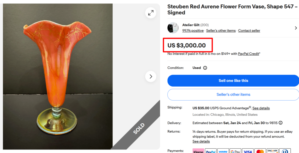 Steuben Aurene Red Flower Form Vase