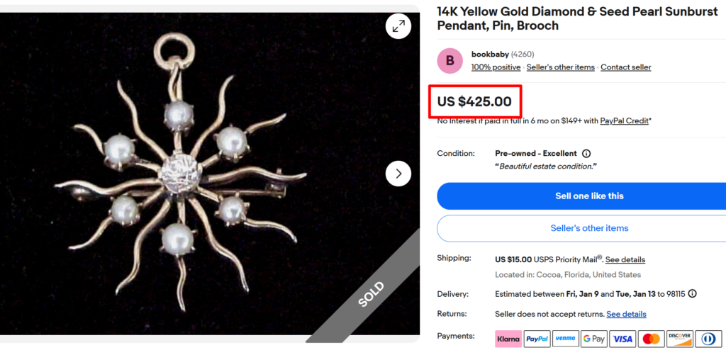 Sunburst Diamond & Seed Pearl Brooch