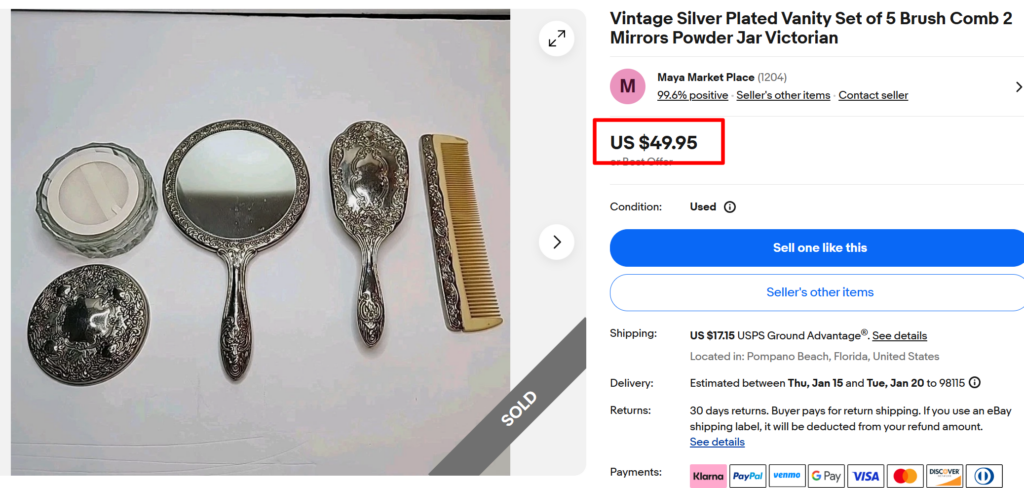 Vintage Silver Plate Vanity Set
