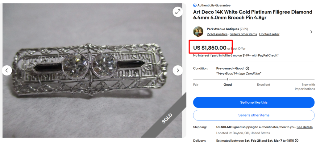 Art Deco Filigree Bar Brooches