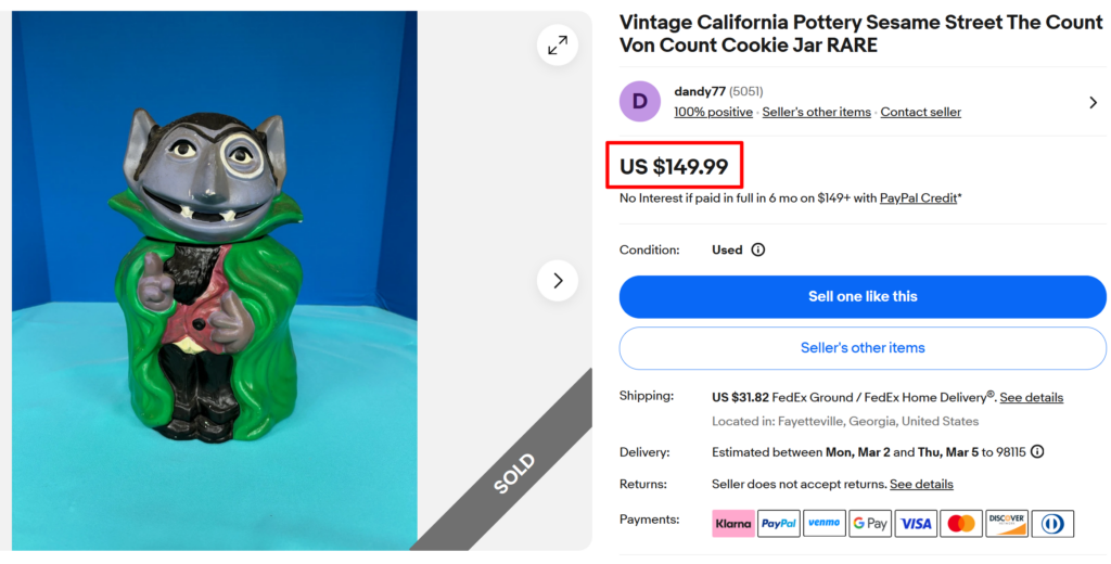 California Pottery Sesame Street The Count Von Jar