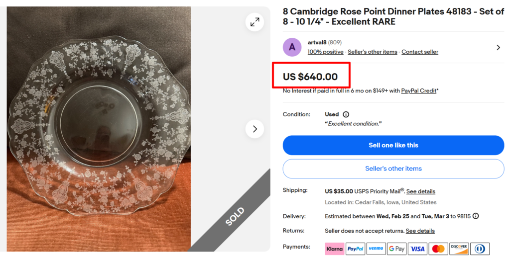 Cambridge Rose Point Dinner Plates