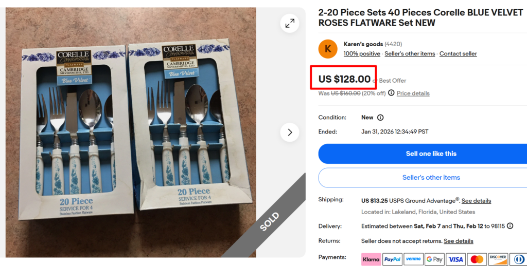 Corelle Blue Velvet Rose Flatware