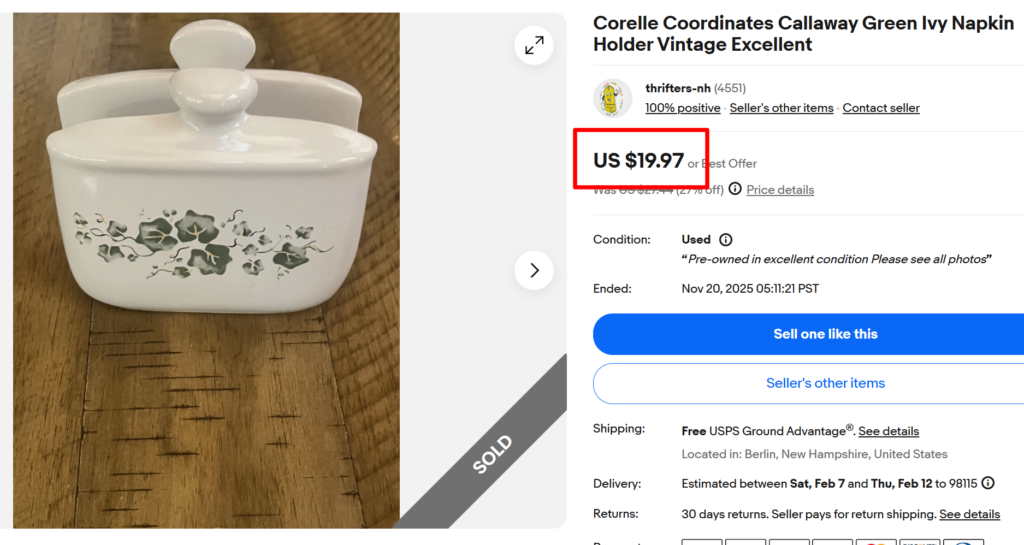 Corelle Coordinates Callaway Green Ivy Napkin Holder