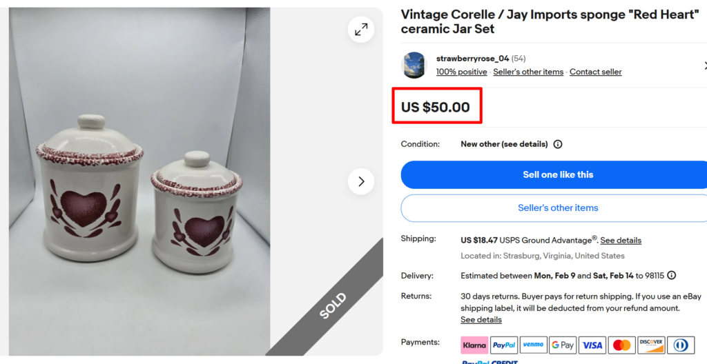 Corelle Jay Imports Sponge Red Heart Jar