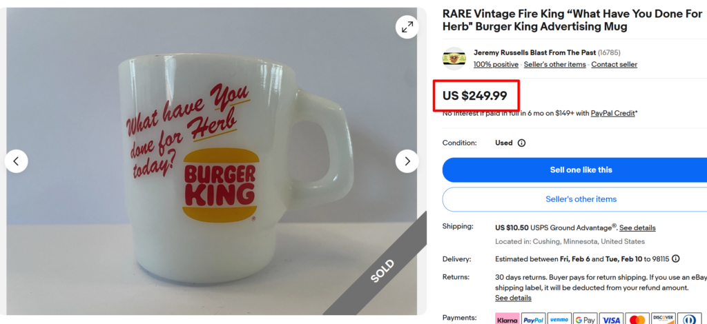Fire-King Advertising Mug for Burger King