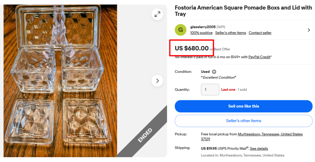 Fostoria American Square Pomade Boxes