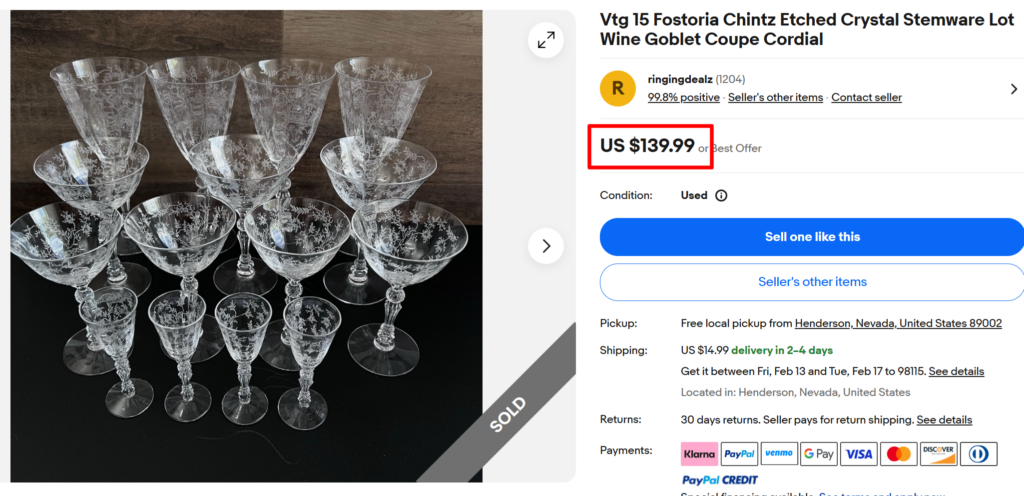 Fostoria Chintz Stemware Set