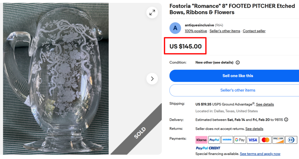 Fostoria Romance Footed Pitcher