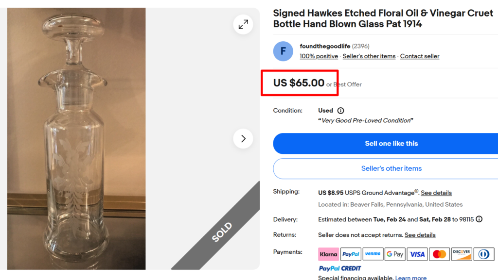 Hawkes Etched Floral Cruet