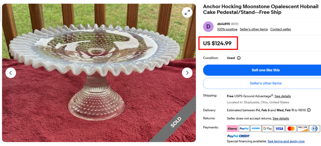 Hobnail Moonstone Opalescent Cake Stand