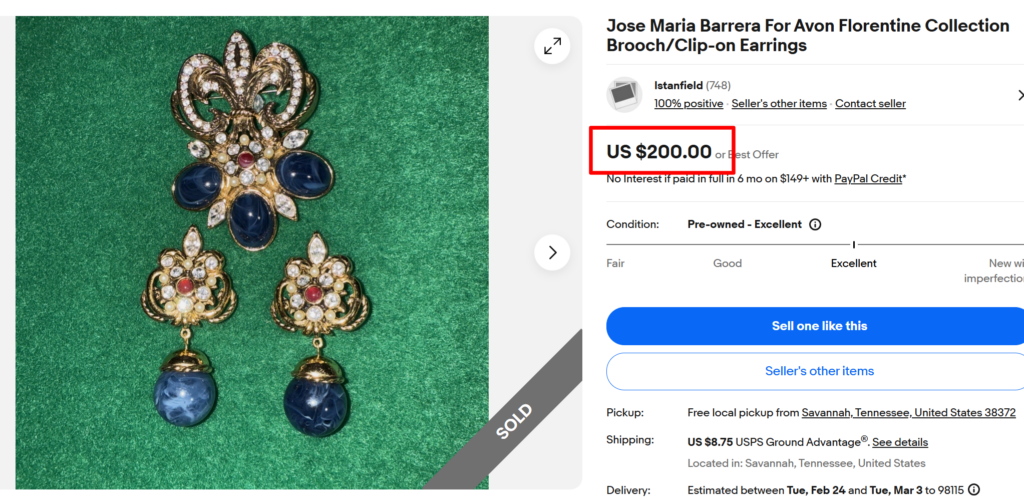 Jose Maria Barrera for Avon Florentine Collection Brooch & Earrings