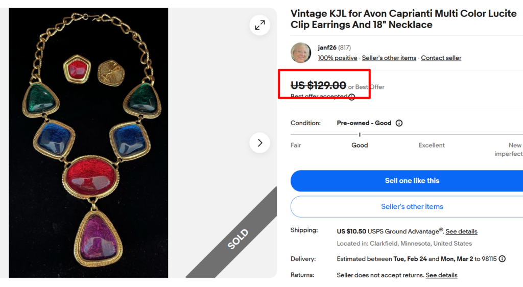 KJL for Avon Caprianti Multi Color Lucite Clip Earrings & Necklace