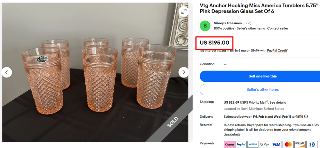 Miss America Pink Glass Set