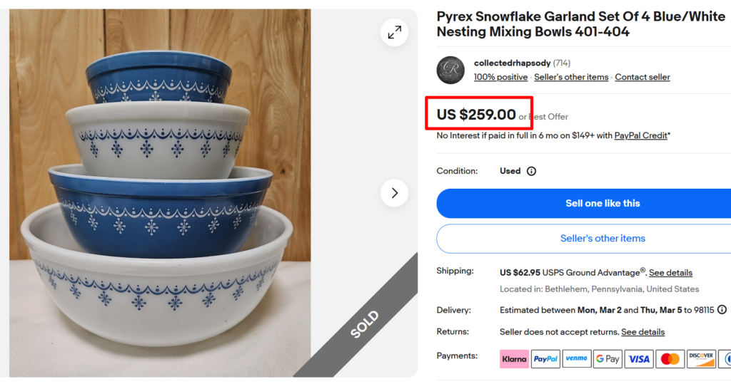 Pyrex Snowflake Blue Nesting Bowl Set