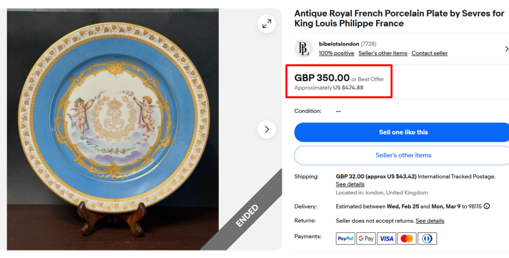 Sevres Antique Royal French Porcelain Plate