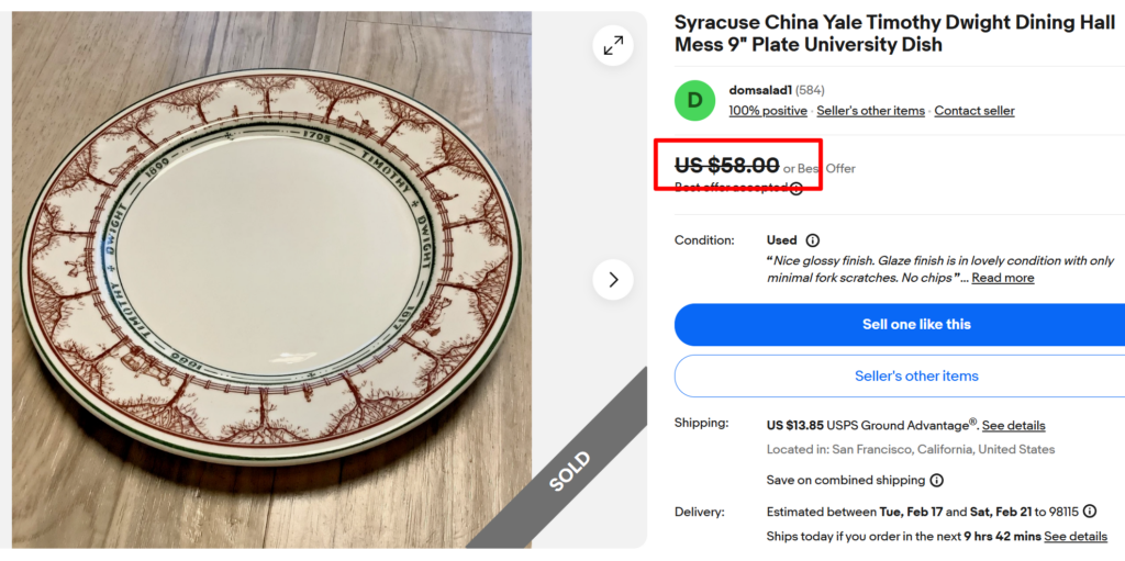 Syracuse China Yale University Dining Hall Dish