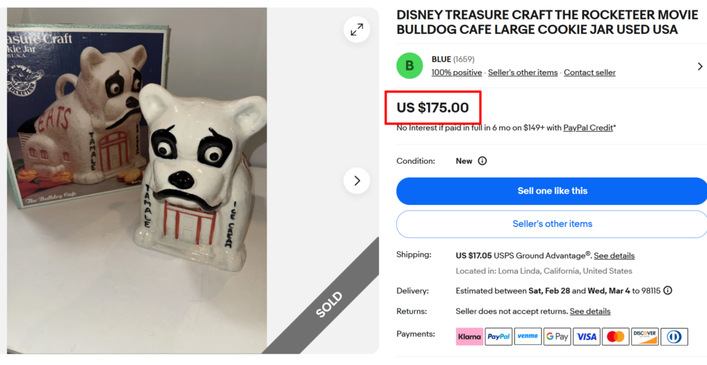 Treasure Craft Rocketeer Movie Bulldog Cafe Jar