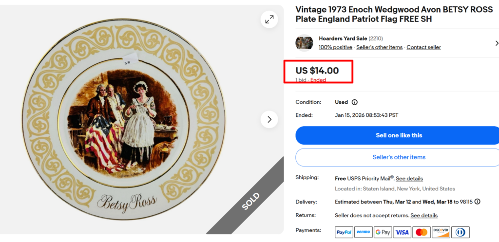 1973 Betsy Ross Commemorative Plate