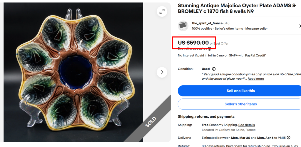 Adams & Bromley Majolica Oyster Plate